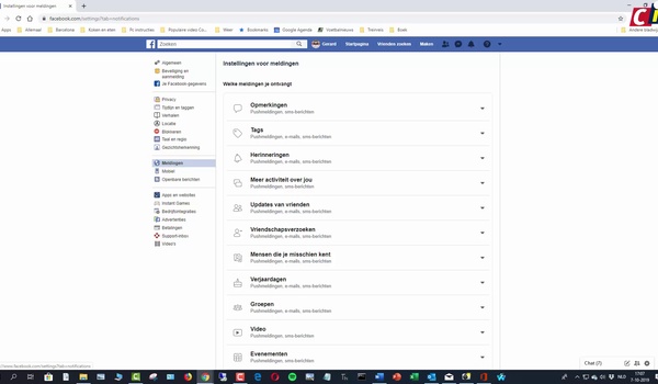 Facebook: uitschakelen meldingen