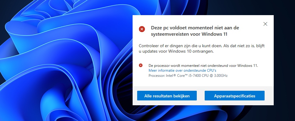 Geen updates voor Windows 11 op niet-ondersteunde computers
