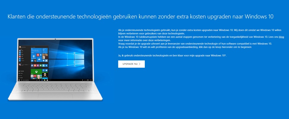 Sluiproute voor gratis update Windows 10 gaat sluiten