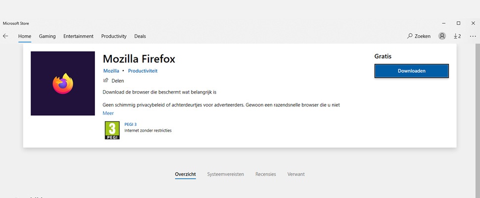 Firefox-browser nu ook te vinden in Microsoft Store
